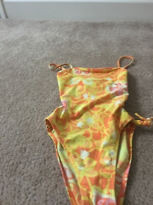 Sand N Sun Girls 1 Piece Floral Swim Suit Swimsuit Size 10 Orange Gold White $26.04