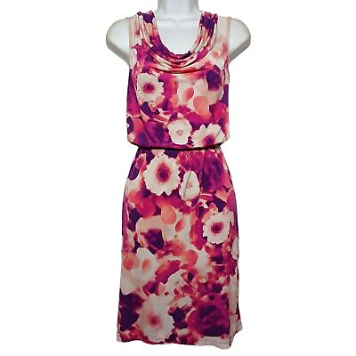 #ad APT 9 Pink Purple Floral Print Sleeveless Stretchy Cowl Neck Summer Dress Medium $22.50