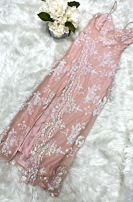 M Damp;M Size Medium Pink Sparkly Night Out Sequin Front Slit Long Women#x27;s Dress $19.00