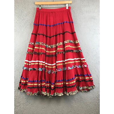 #ad New Vintage Channa SKIRT in red with multicolor patches size free size $24.99
