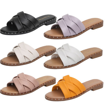 #ad Women Summer Casual Sandals Open Toe Slide Flat Sandals Dress Shoes $17.99