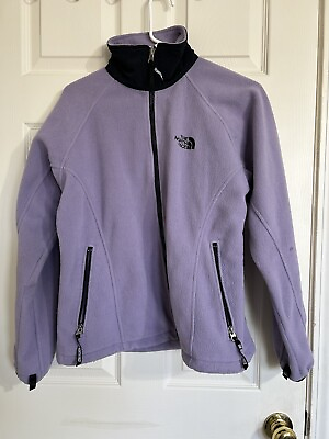 #ad The North Face Purple Black Full Zip Fleece Jacket Womens Sz M 2 Minor Flaws $30.00