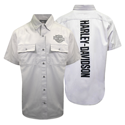 #ad Harley Davidson Men#x27;s Solid Light Grey S S Woven Shirt S03 $21.60