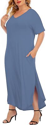 #ad GXLU Women#x27;s Plus Size Summer Maxi Dresses Short Sleeve Casual Loose Plain Flora $29.74