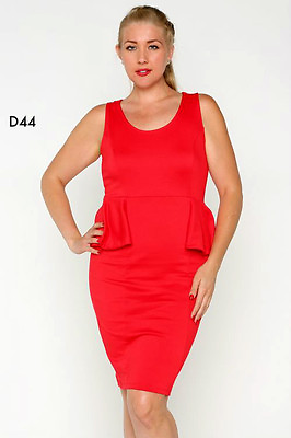#ad D44 Ladies Red Size 16 18 Bodycon Pencil Peplum Office Work Day Party Plus Dress AU $49.99