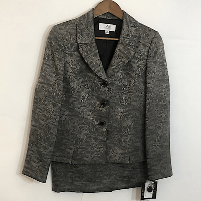 #ad LeSuit Petite blazer mini skirt suit set gray metallic abstract pattern SZ 6P $56.00