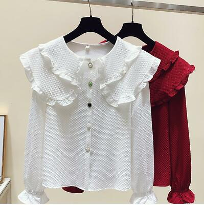 #ad Spring Dress Girls#x27; New Western Style Chic Tops Doll Collar White Shirts $36.89