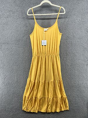 #ad Beach Break Swimsuit Cover Up Dress Size Medium Spaghetti Strap Yellow Tiered $18.05