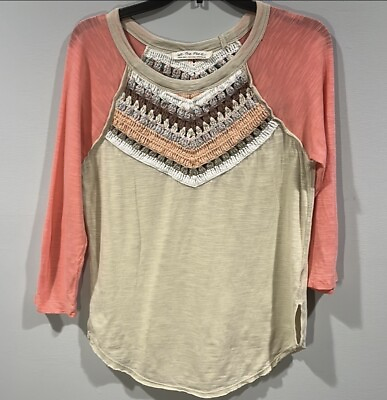 #ad Free People Colorblock Crochet Swaying Palm Spring Bound Boho Top Size XS Flaw $11.00