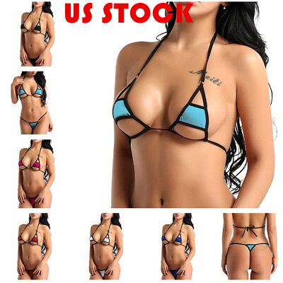 Women Micro G String Bikini Swimsuit Cut Out Extreme Mini Thong Set Bathing Suit $7.43