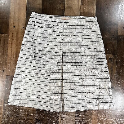 #ad Tory Burch Womens Skirt 4 White Stripe Palma Hand Painted A Line Canvas Skirt $39.98