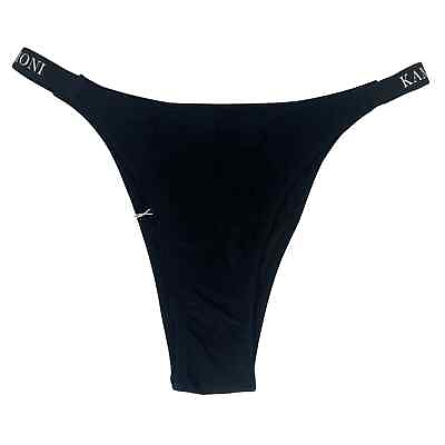 #ad Kamoni Bikini Swim Bottoms Womens Medium Black Solid High Cut Cheeky NEW $18.00
