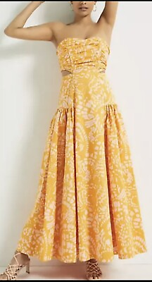 NWT Anthropologie Mon Renn Strapless Golden Yellow Maxi Boho Preppy Dress Sz M $128.25