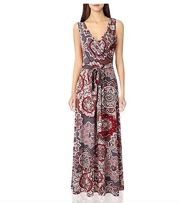 #ad Womens Bohemian Printed Faux Wrap Bodice Sleeveless Crossover Maxi Dress S $17.95