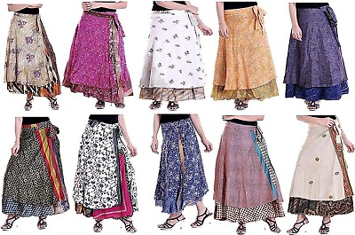 #ad 5 PCS Skirt Women Wrap Around Rapron Silk Skirt Long Skirt $42.39