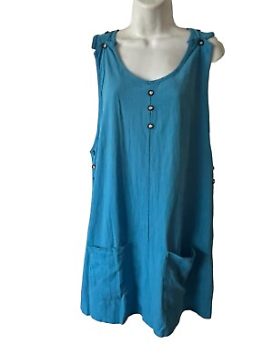 #ad #ad Blue short dress pockets adjustable Shoulder swimsuit Cover Up L 100% cotton $15.82