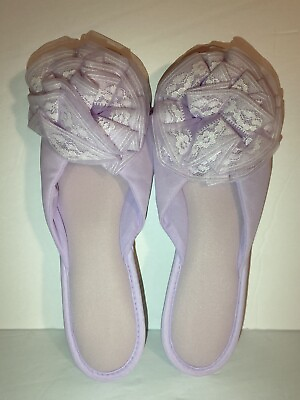 Sears Vintage 1960s Nylon Tricot Purple Rosettes House Slippers Size Med 6.5 7.5 $14.99