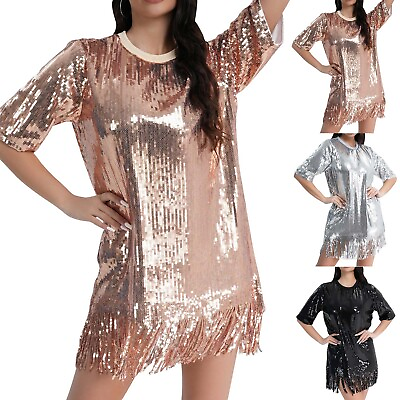 #ad Elegant Plus Size Short Sleeve Sequin Evening Dress For Women Premium Banquet $45.00