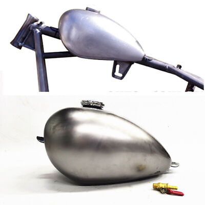 #ad Handmade Universal Motorcycle Gas Fuel Tank For Harley 8cm Mid Waist 7L Silver $191.24
