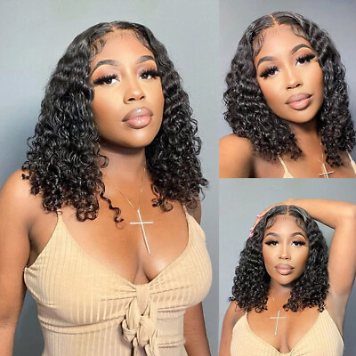 13x4 Lace Front Wigs For Black Women Deep Wave Bob Wigs Natural Hairline $46.80