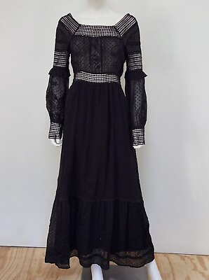 #ad Love Birds Boho Lace Black Maxi Dress Size Small $72.68
