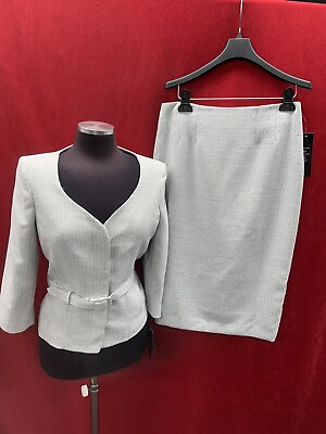 #ad LESUIT SKIRT SUIT SILVER SIZE 10 NEW WITH TAG RETAIL$240 LINED TWEED SUIT $119.99
