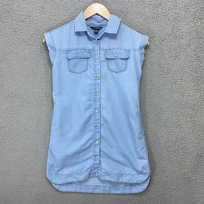 #ad Calvin Klein Girls Dress Medium 8 10 Denim Blue Button Chambray Shirt dress $4.99
