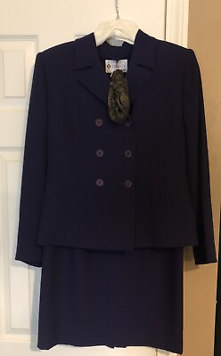 #ad Women’s Dillards By Kasper 2 Piece Double Breasted Purple Skirt Suit 4P Scarf $19.99