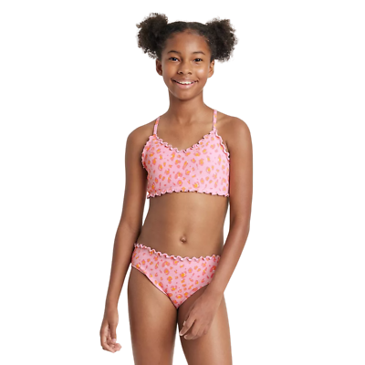 #ad Girls 2pc Wild One Bikini Set art class Peach Orange Size L $19.54