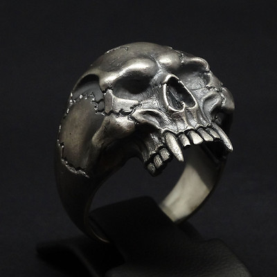 #ad Vampire Biker Skull Ring Sterling Silver Harley Size Half Jaw Man by UNIQABLE $121.50