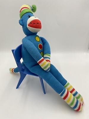 Blue Sock Monkey St. Jude Research Plush Chimp Cute 21quot; Tall Chair Collectable $18.00