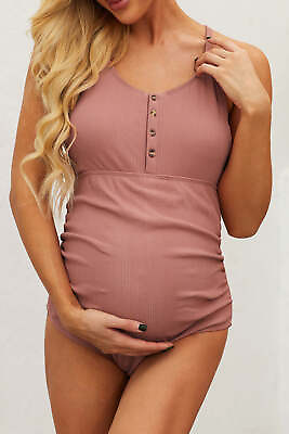 #ad #ad Ribbed Spaghetti Strap One Piece Maternity Swimsuit $37.99