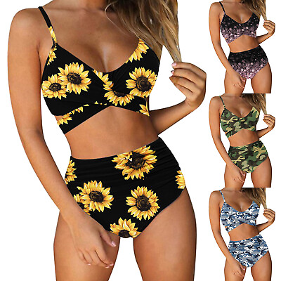 Swimsuit for Women plus Size Two Piece Women Criss Cross High Waisted String $23.94