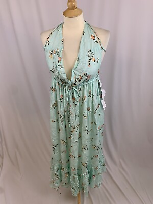 #ad Women’s Size XS S Mint Green Floral Print Strappy Criss Cross Back Maxi Dress $8.49