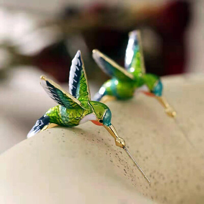 Fashion Hummingbird Green Enamel Stud Earrings Cute for Women Party Jewelry Gift C $3.53