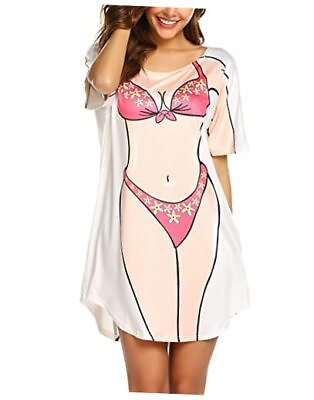 #ad Women#x27;s Bikini Shirt Cover Up Short Sleeve Cute Bikini Large A pink Bikini $27.98