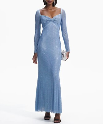 #ad Self Portrait Blue Rhinestone Maxi Dress Long Sleeve Long Dress for Ladies $252.86