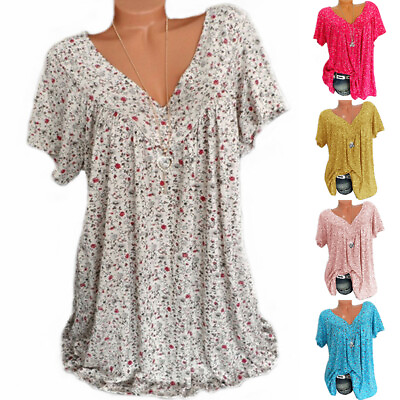Plus Size Women Short Sleeve T Shirt V Neck Summer Casual Baggy Blouse Top Shirt $2.99
