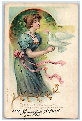 #ad Pretty Woman Postcard Dove With Letter Germany c1905 Posted Antique $9.72