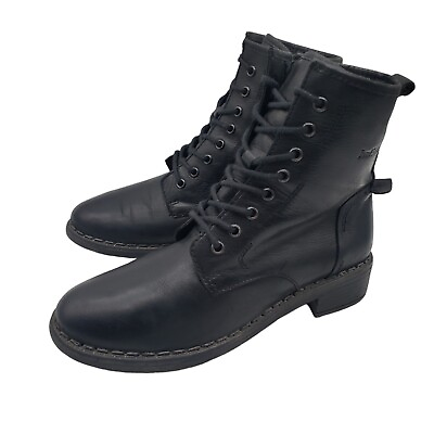 #ad JOSEF SEIBEL Black Leather Womens Side Zip Combat Boots US 7.5 EU 38 Boho Shoes $34.00