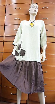 WASHED LINEN DRESS 3 4 Sleeve Mid Calf Dress ECO Peasant Dress Made in Europe $134.30