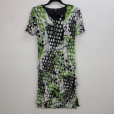 Forever Dress Women Small Green Black Short Sleeve Lined Pullover Tiered Ribbed $18.74