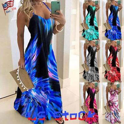 #ad Women#x27;s Strappy Boho Floral Print Maxi Dress Summer Holiday Beach Long Sundress $13.89