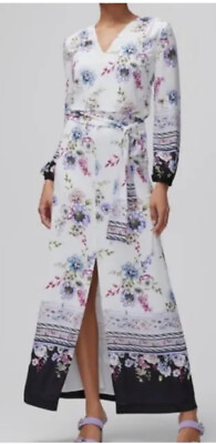 #ad NWT White House black market long sleeve floral maxi dress Front Slit XS Long sl $34.99