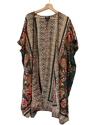 #ad Angie Floral Kimono Open Front Boho Women#x27;s S Cover Up Wide Sleeve Oversized $24.49