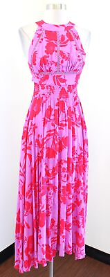 #ad Abel the Label Pink Purple Red Floral Print Halter Tie Open Back Maxi Dress XS $29.99