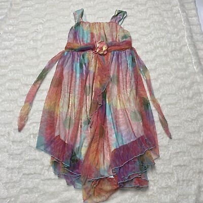 #ad #ad Bonnie Jean Dress Girls Multicolor Sheer Floral Sleeveless Hanky Hem Fit amp; Flare $20.24