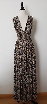 #ad Anthropologie Maxi Dress New Size Small Navy Floral Cut Out Smocked Granny Boho $41.25