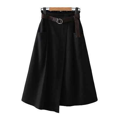 #ad Women Skirt Loose Dressing Up Autumn Solid Irregular Midi Skirt Mid calf Length $20.95