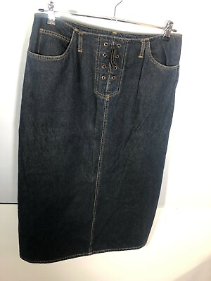 #ad Bill Blass Denim Skirt 16W Jean Dark Wash Lace Up Front 90s y2k Boho $26.68